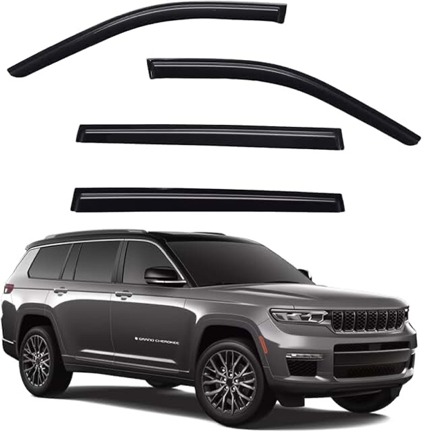 YCLizz Window Visors Rain Guards Compatible with 2021-2025 Jeep Grand Cherokee L, Out-Channel Side Window Wind Deflectors Vent Shades Accessories, Dark Smoke 4 Pcs, 2021 2022 2023 2024 2025