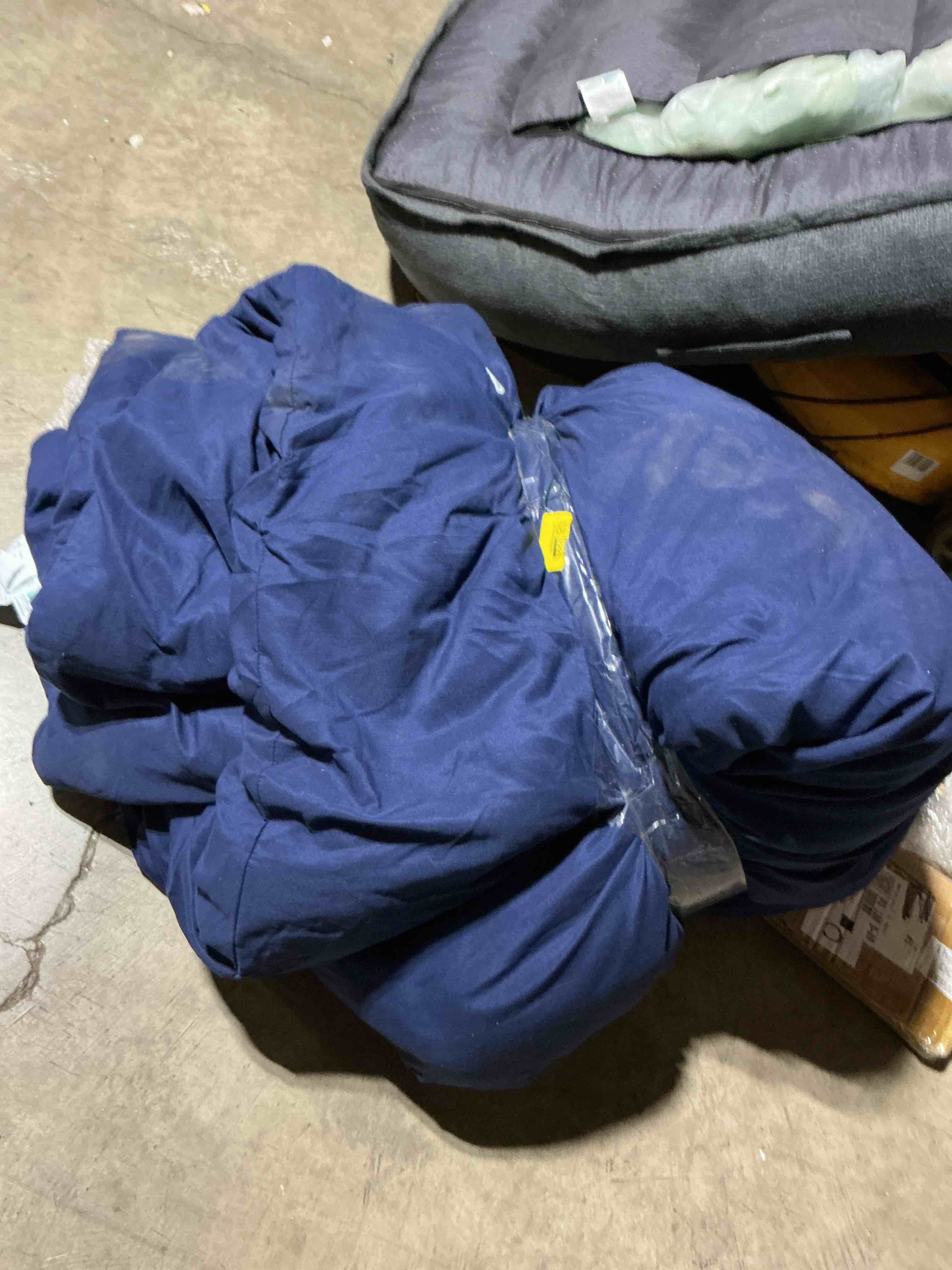 Condition photo showing As Is for litanika navy blue comforter king size, 3 pieces lightweight solid bedding comforter set, all season fluffy bed set (104x90in comforter & 2 pillowcases) navy blue king