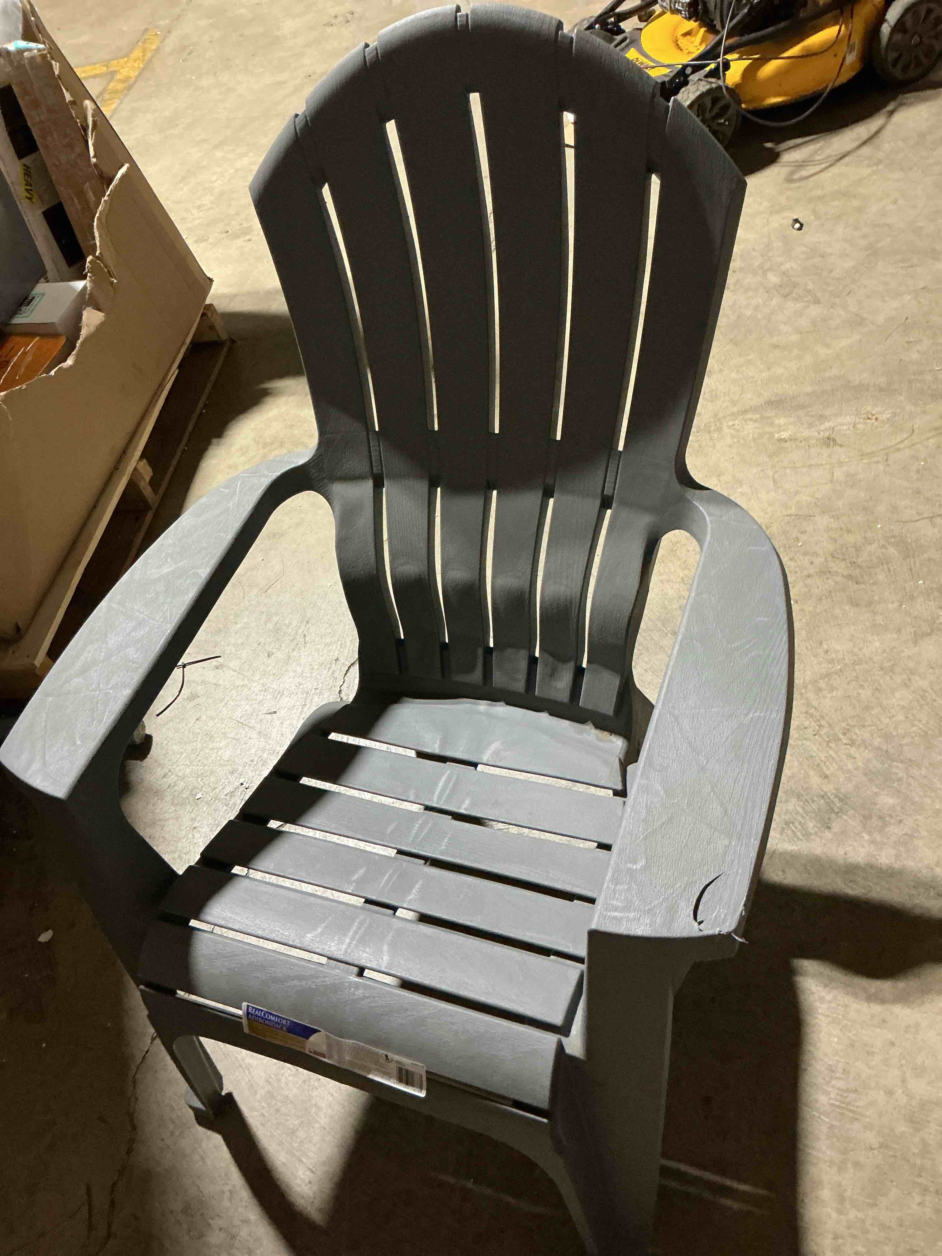 Condition photo showing As Is for adams realcomfort gray resin adirondack chair