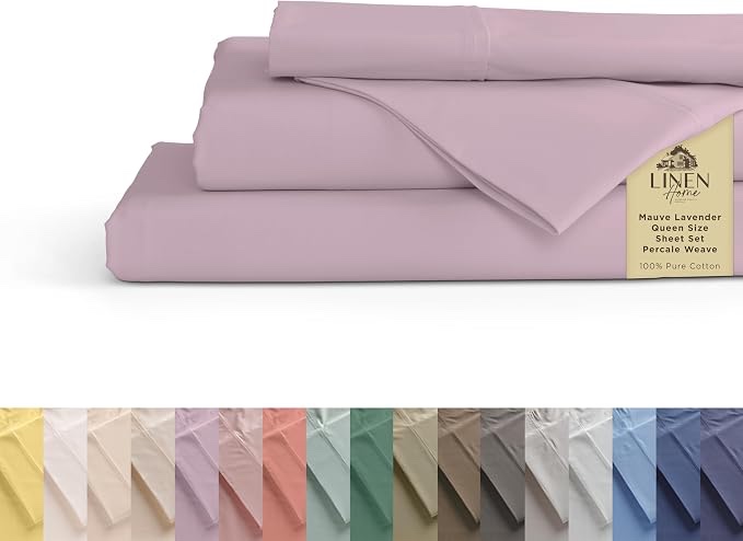 linen home 100% cotton percale weave fitted sheet, full size, lilac, 1 deep pocket fitted sheet, fits mattress upto 16" crisp and cool strong bed linen, 39"x75"+15" 01 - white twin