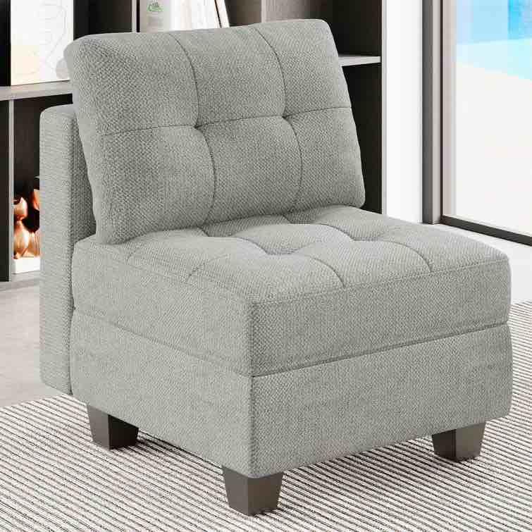 Gargatha Linen & Velvet Armless Single Storage Chair, Single Seat Module of Sectional Sofa Fabric OR Leather Type: Gray Linen Blend