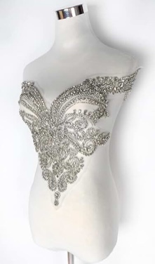 (Incomplete) (Similar image) New Very Beautiful Silver  Rhinestones Beads Bodice Applique Handmade Beaded Applique Patch for Dress Cloth 27.5“ * 15.7”