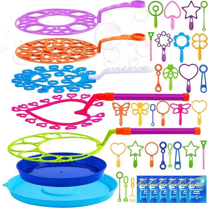 FiGoal Bubble Wands Set – 16 Pack Giant Bubble Wands Funny Bubbles Maker with Tray, Ideal for Outdoo