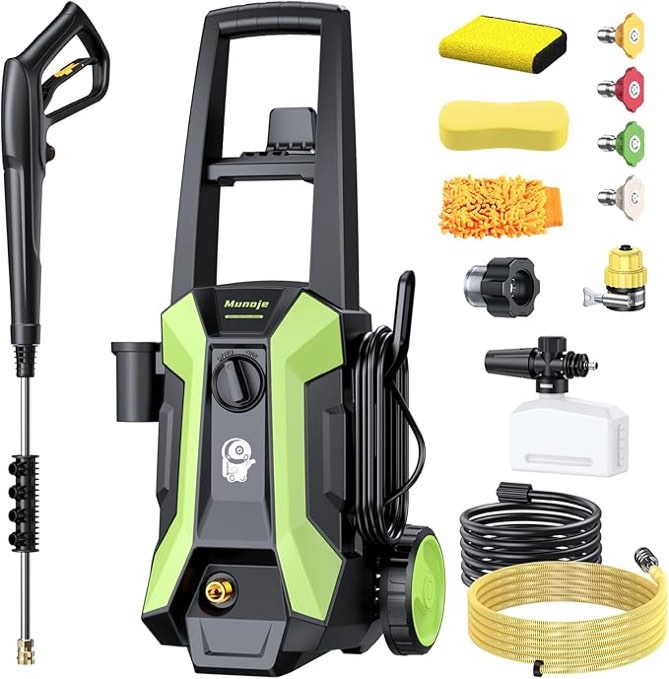 Electric Pressure Washer, 2600PSI Max 2.0 GPM Power Washer with 4 Nozzles, Foam Cannon & Spray Gun, IPX5 High Pressure Washer with 23FT Hose & 16.5FT Power Cord, for Floor/Cars/Fences/Patios