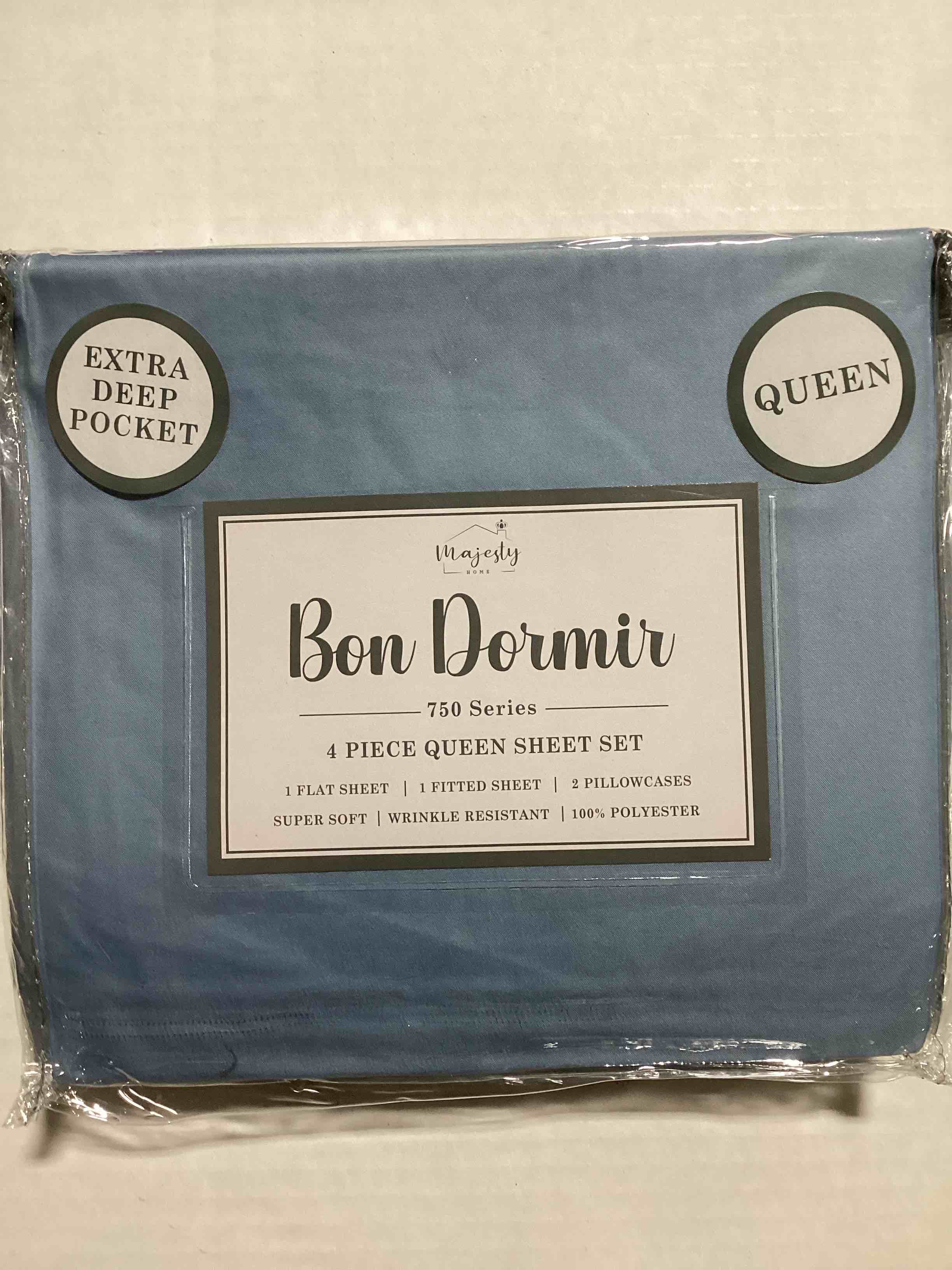 Bon Dormir 750 series 4 piece queen sheet set includes one flat sheet one fitted sheet two pillowcases