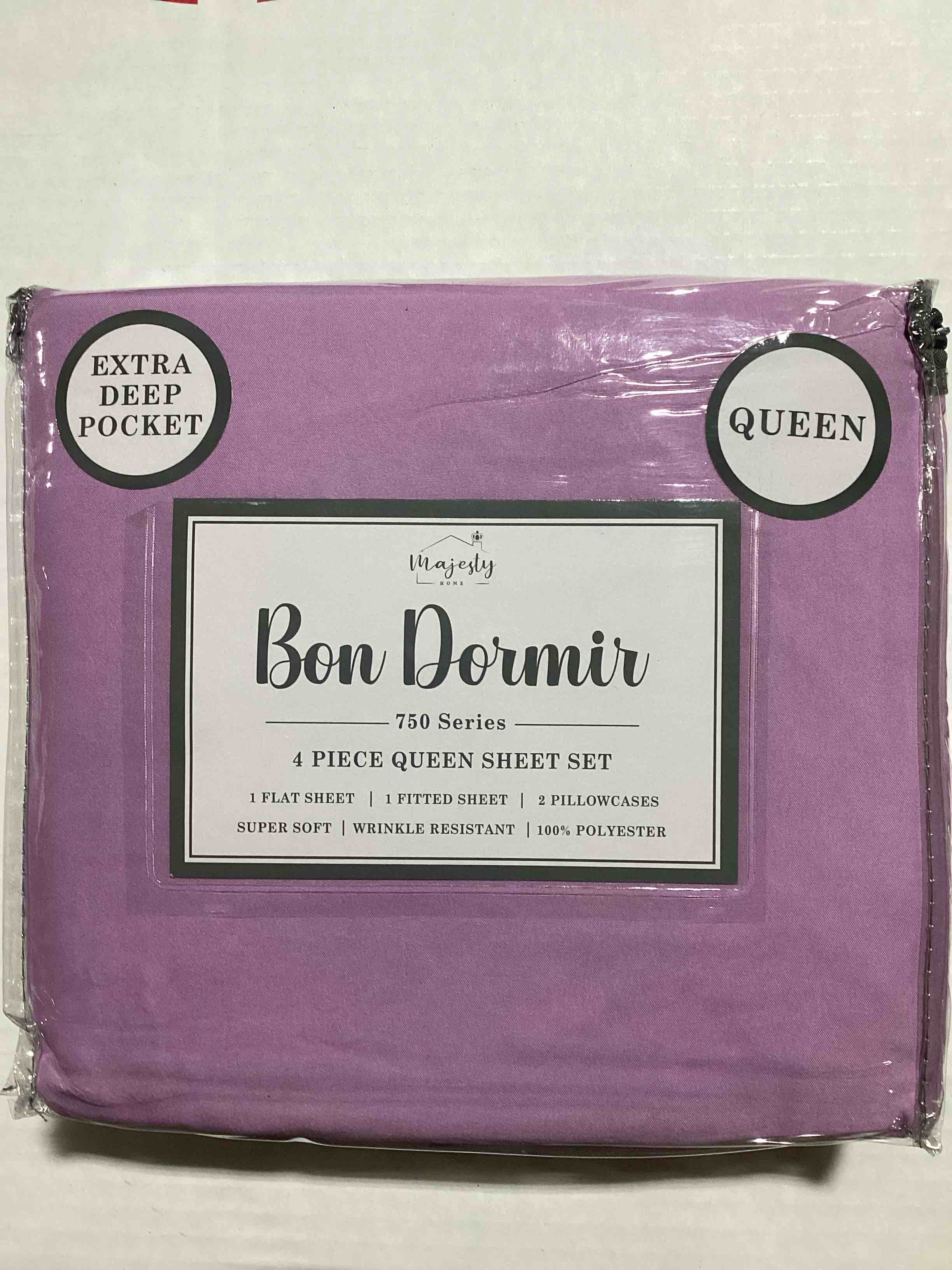 Bon Dormir 750 series 4 piece queen sheet set includes one flat sheet one fitted sheet two pillowcases