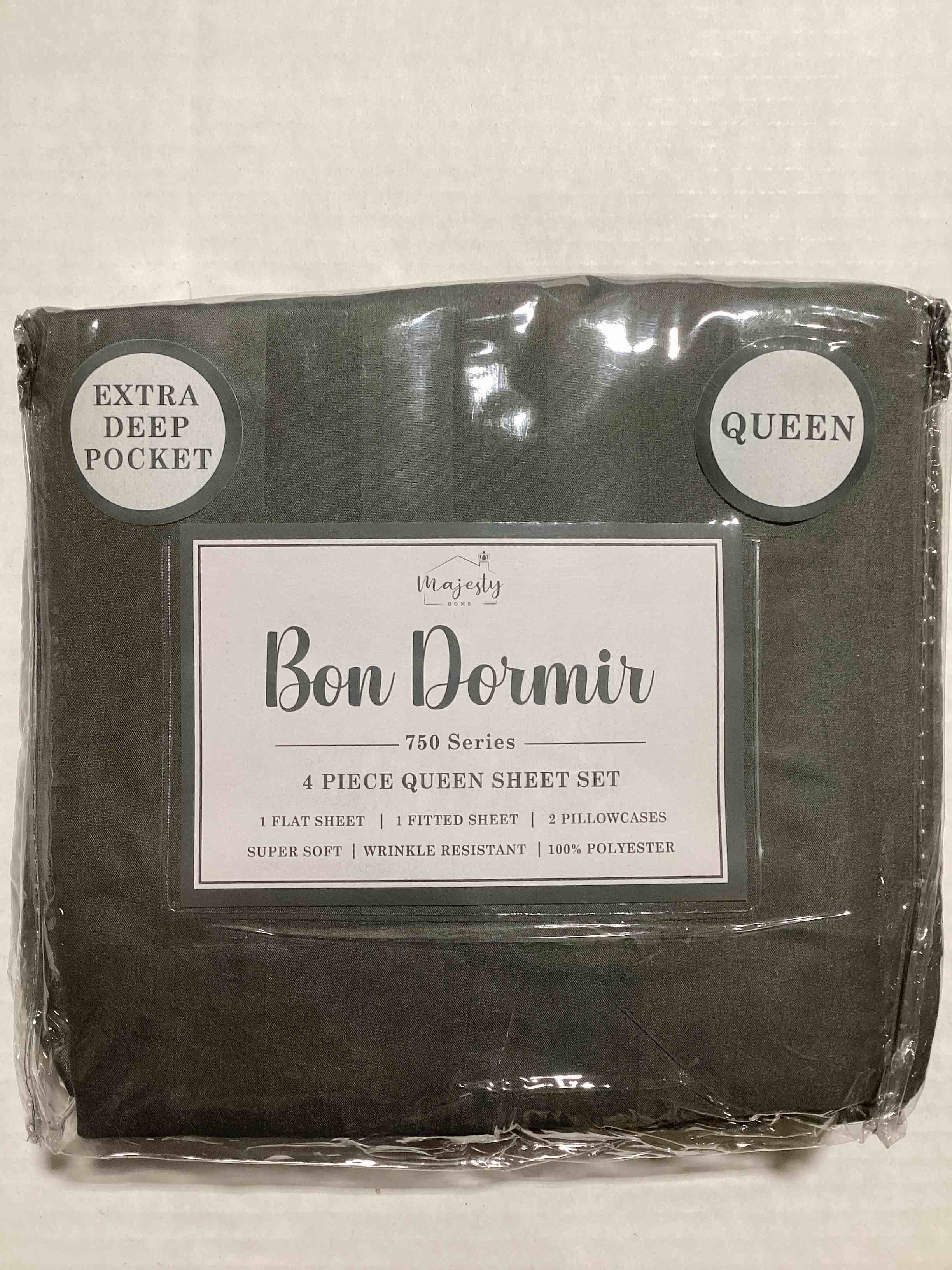 Bon Dormir 750 series 4 piece queen sheet set includes one flat sheet one fitted sheet two pillowcases