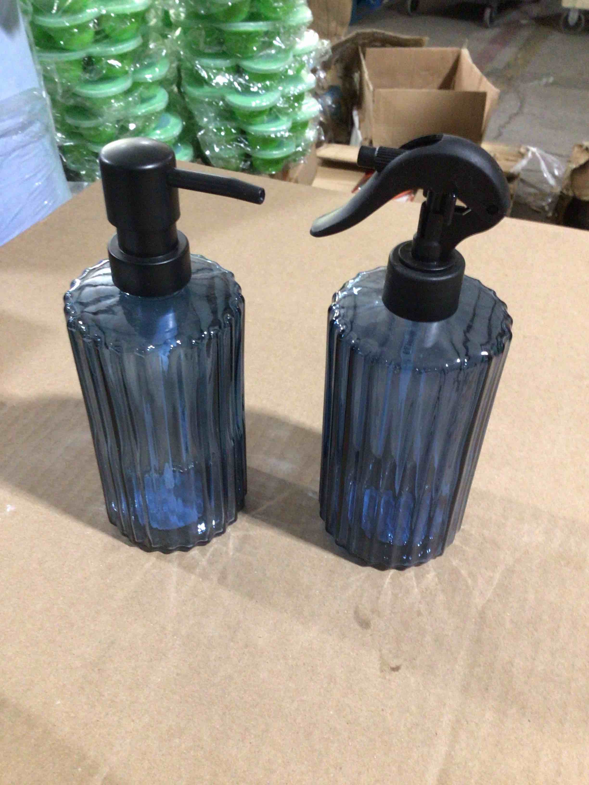 set of blue glass pump jars 
