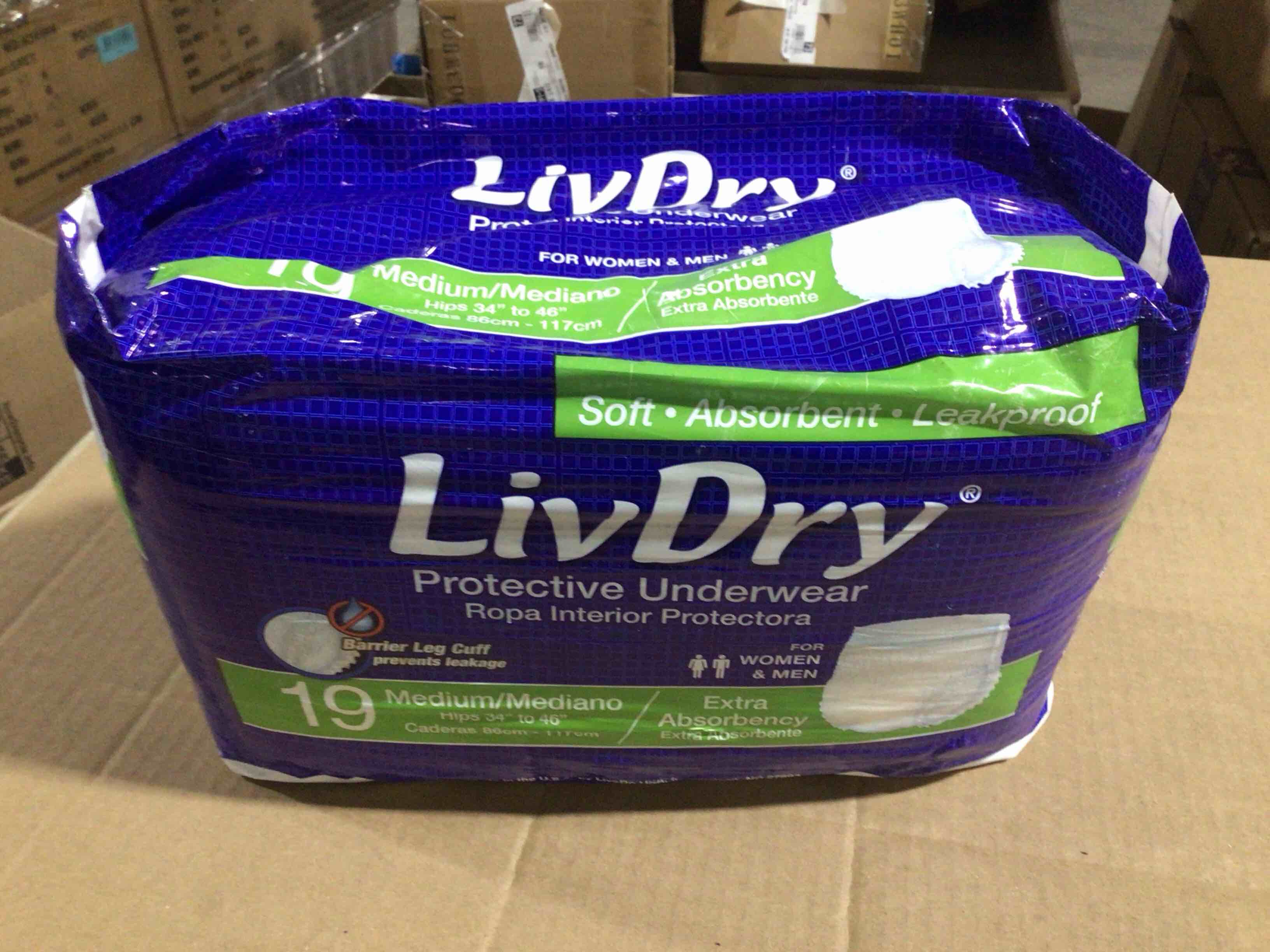 LivDry Adult Incontinence Underwear, Extra Absorbency Adult Diapers, Leak Protection, Medium, 19-Pack
