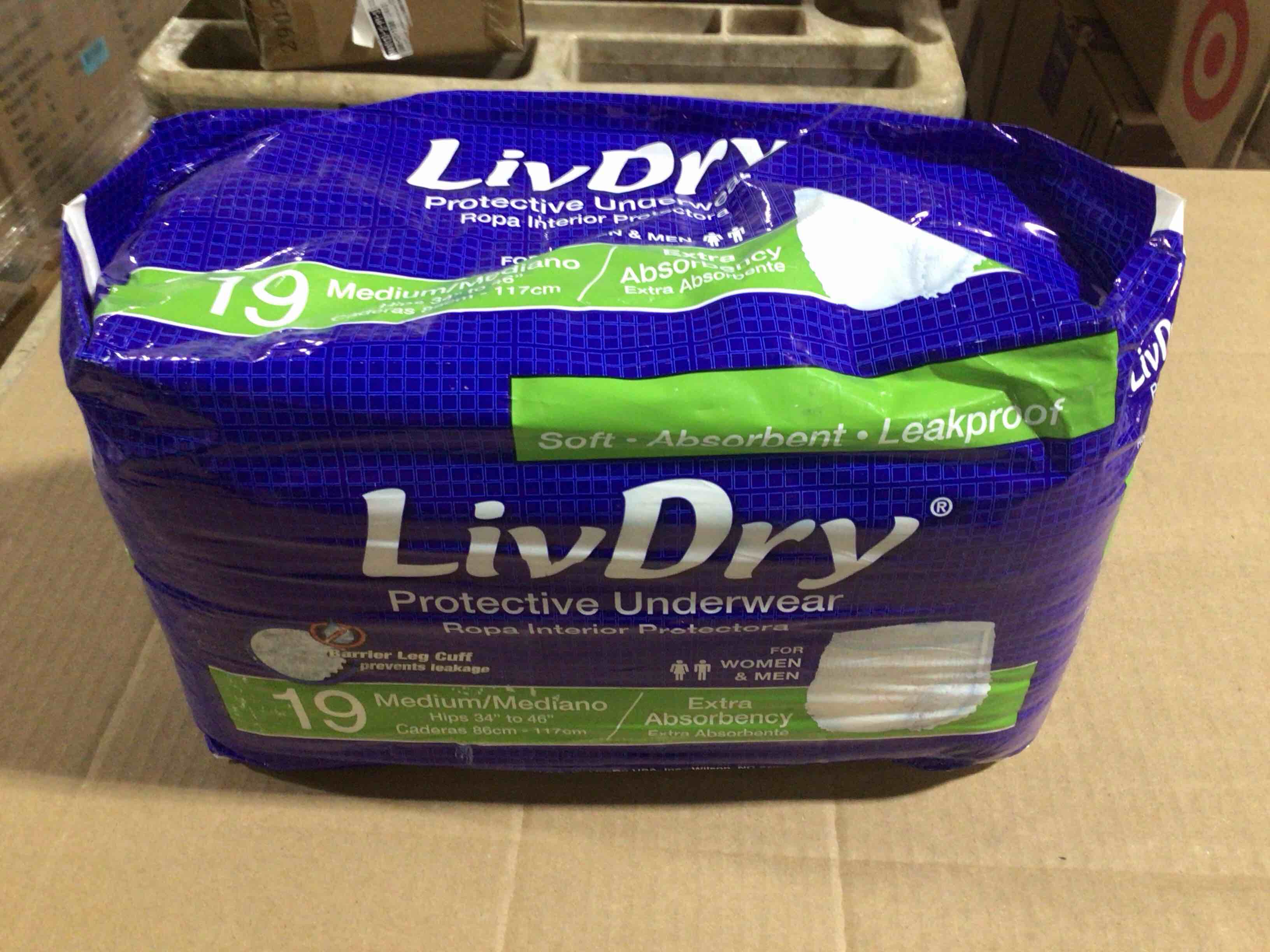 LivDry Adult Incontinence Underwear, Extra Absorbency Adult Diapers, Leak Protection, Medium, 19-Pack
