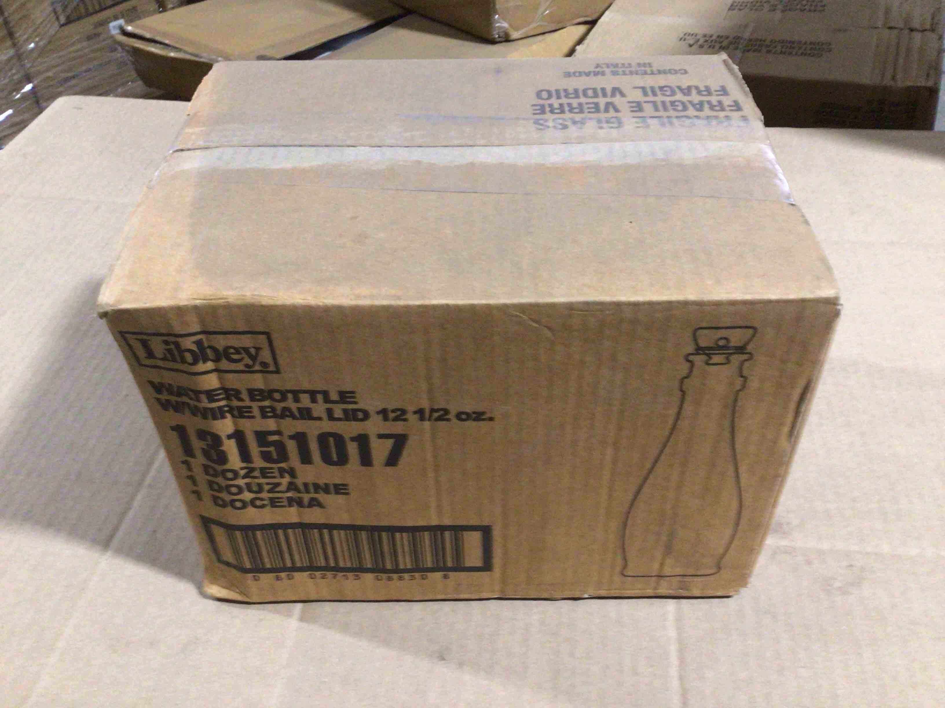 Case of 12 Libbey 12 Ounce Glass Water Bottle With Wire Bail Lids