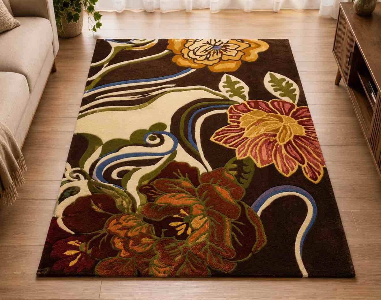 Royal palace 6’x9’ contemporary floral area rug, mocha 