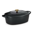 Tramontina 7Qt Oval Dutch Oven , Cast Iron, Satin Black , Gold Knob 