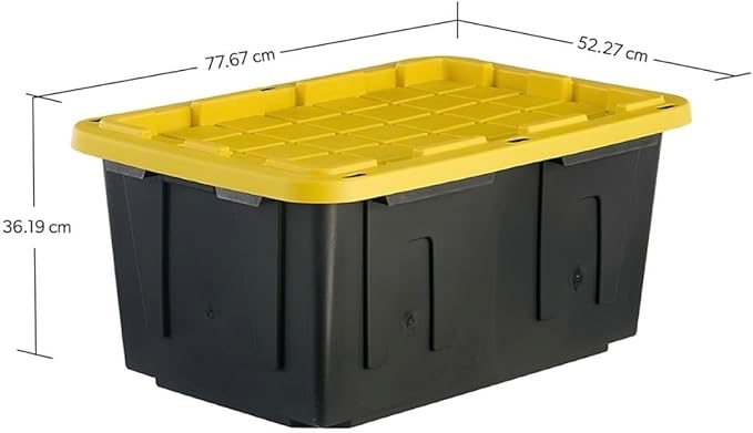 Lot of 3 27 Gallon Heavy-Duty Black and Yellow Storage Tote, 20.6" D x 30.6" W x 14.3" H,  