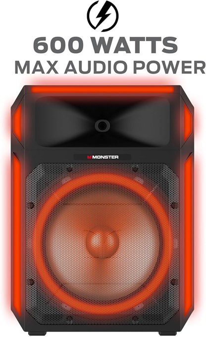 Monster X6 All-in-One Bluetooth Speaker System, Party Speaker, PA | 600W Power, 15" Sub | Beat Synced LED Lights