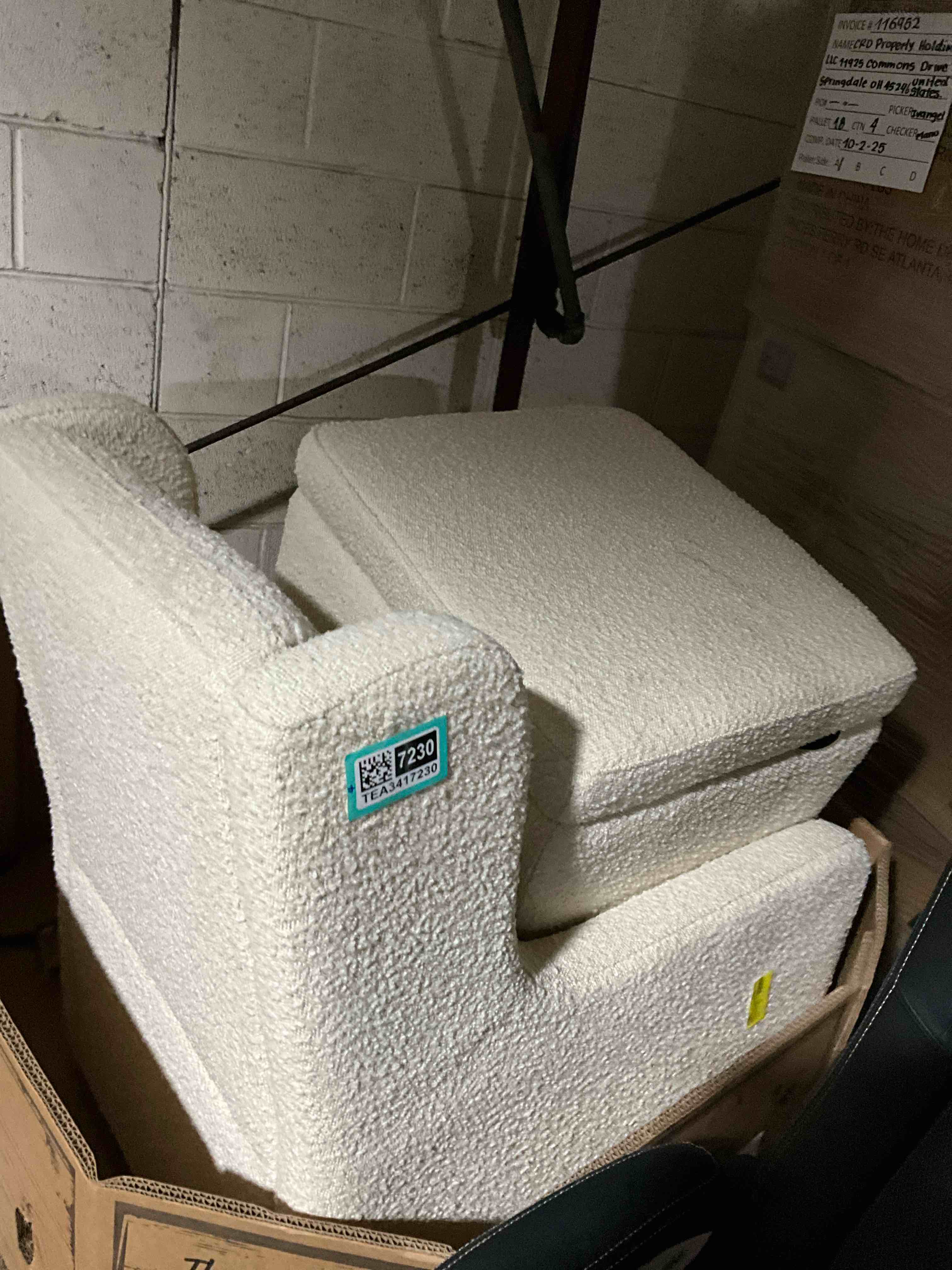 Adrian Swivel Glider with Storage Ottoman | Ivory Boucle fabric