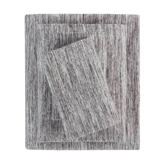 Mainstays Cotton Rich Extra Soft Jersey Bed Sheet Set, Queen, Grey SpaceDyed, 4 Pieces