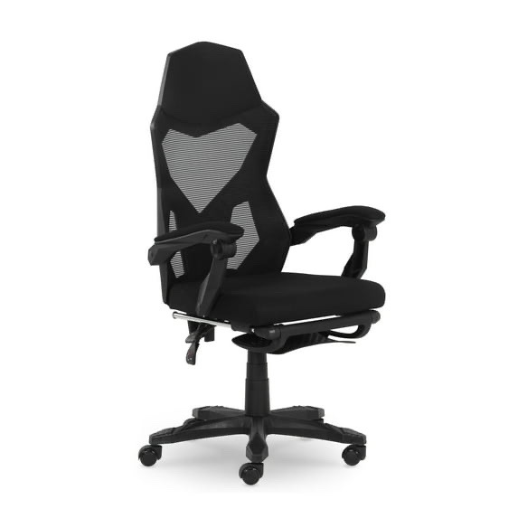 gamer gear gaming office chair with extendable leg rest, black fabric upholstery