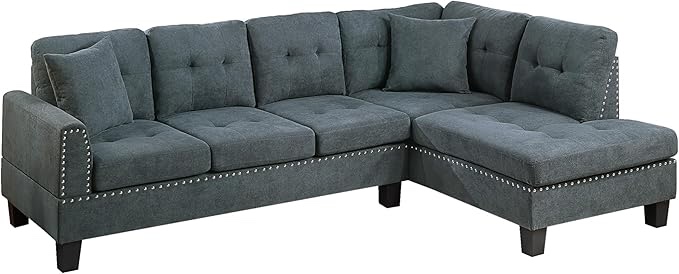 Poundex F8884 Sectional, Ash Black