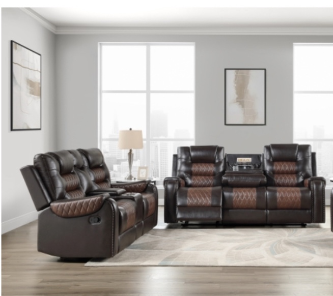 RECLINING SOFA W/DROP DOWN TBL,CHARGING STATION & CUP HOLDERS