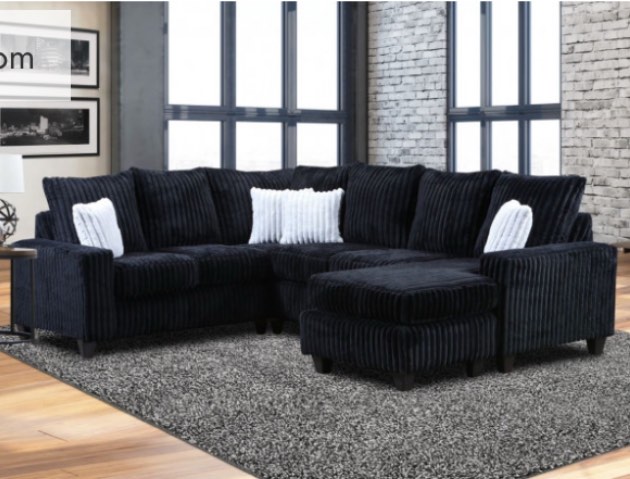 NeoLiving Dwayne Track Arm Corner Sectional with Right Facing Chaise, Black Corduroy