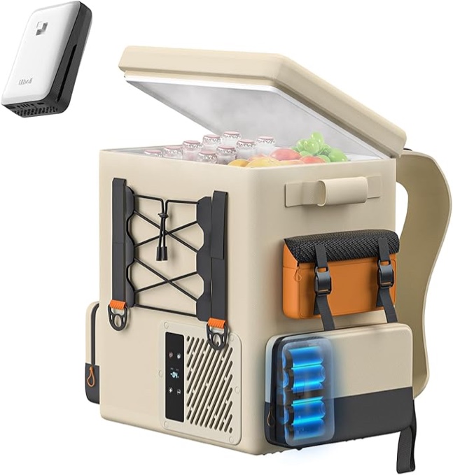 LiTHELi Electric Camping Cooler, Battery Powered, 21QT/20L Portable Fridge (-4-68?) Compressor Cooler for Camping, Road Trips, RV, beach, Beige, with 1 Battery