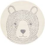 Functional Kids Grey White Teddy Bear Rug, 5'3" x 5'3" Round, 5'3" x 5'3"