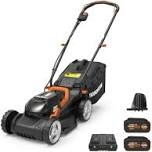 WORX - WG779 40V 14" Lawn Mower with Grass Collection Bag and Mulcher (2 x 4.0 Ah Batteries and 1 x Charger) - Black