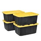 Pack of 4 Member's Mark 27 Gallon Heavy-Duty Black and Yellow Storage Tote, 20.6" D x 30.6" W x 14.3" H,