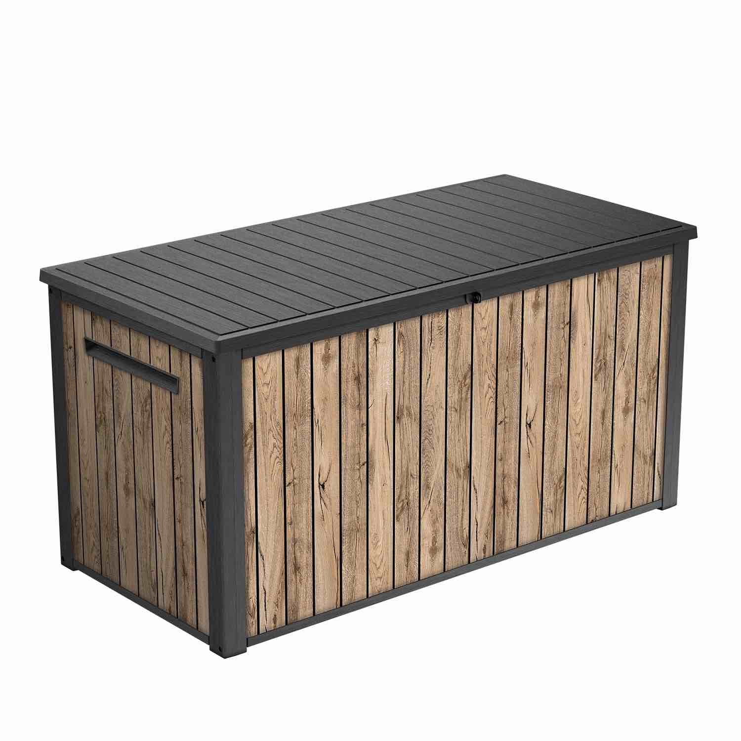 Keter Signature Collection 170 Gallon Resin Deck Box Organization and Storage Box for Patio Outdoor Cushions, Throw Pillows, Garden Tools and Pool Supplies, Pine