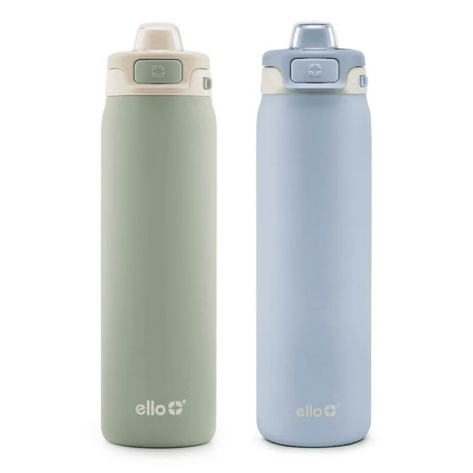 Ello Pop & Fill 22oz. 2-Pack Stainless Steel Water Bottle with Leak Proof Locking Lid, Pistachio/Blue Dream