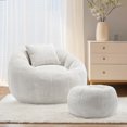 Villeston Large Round Bean Bag Chair with Footrest?Chenille with Pillow ,for Living Room,Adults,Child Beige