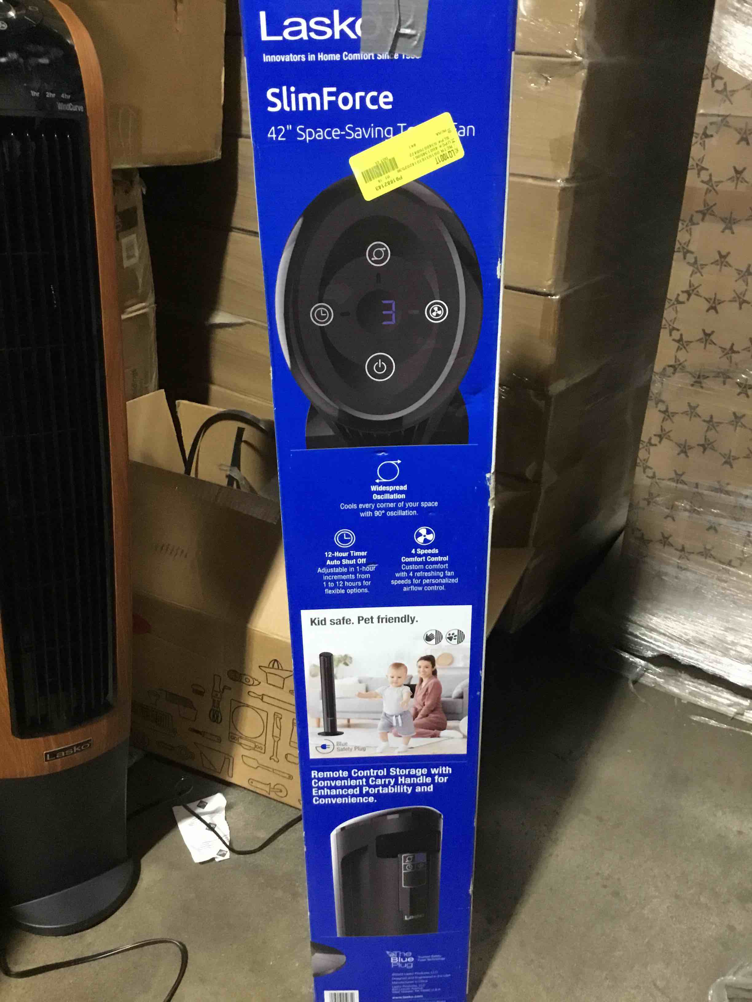     Lasko SlimForce 42” 4-Speed Oscillating Remote Control High Velocity Tower Fan, Black, 