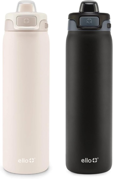 Ello Flip to Fill, Pop to Drink Stainless Steel Water Bottle with Leak-Proof Locking Lid, 22 oz – Reusable Insulated Travel Bottle, Color: Dunes/Charcoal
