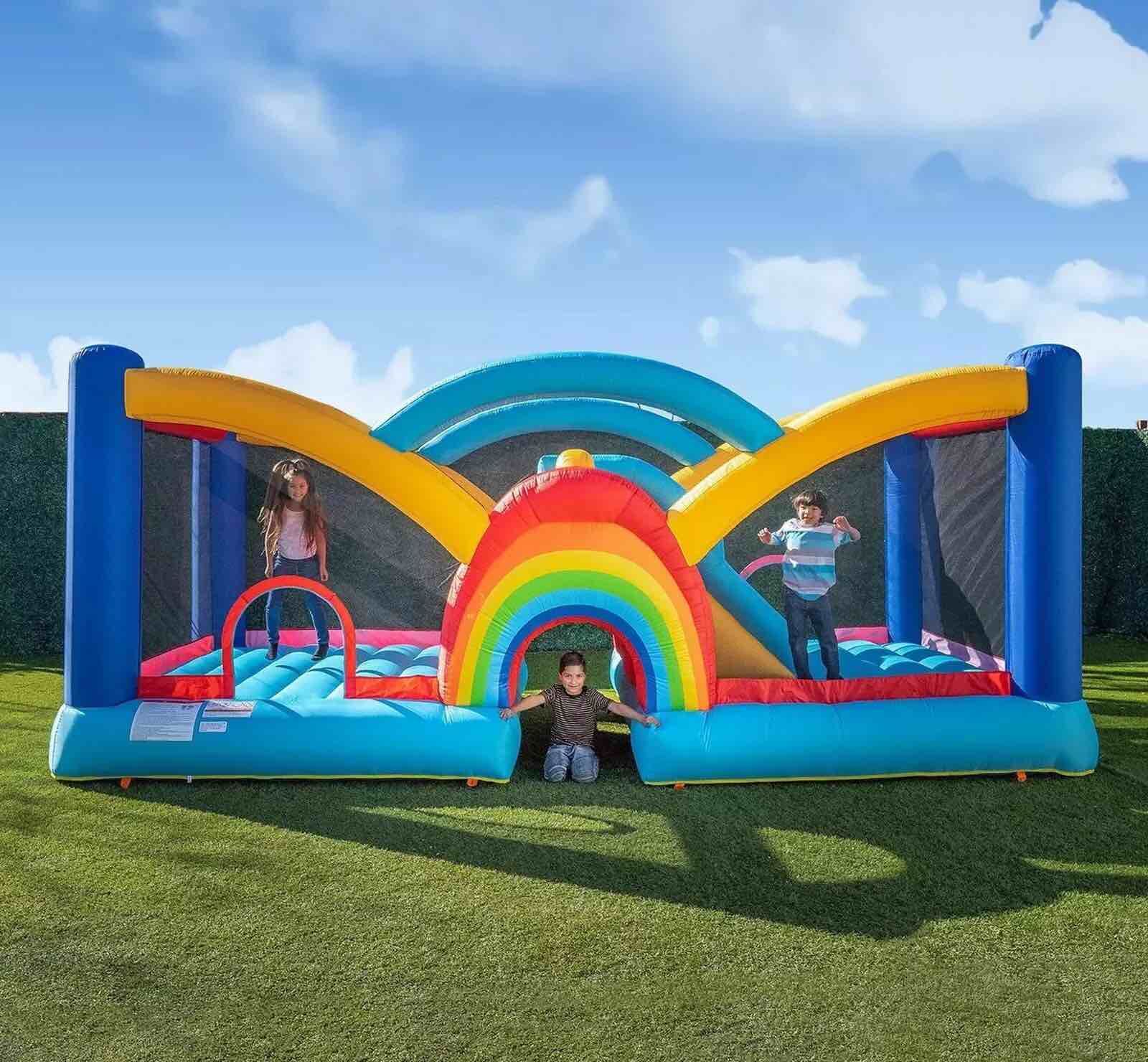 Kids Rainbow XL Inflatable Bounce House Jumper Bouncer with Slide and Blower