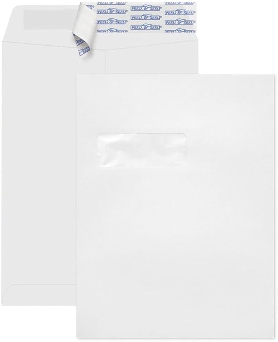 LUXPaper 9 x 12 Open End Window Envelopes | Peel & Press | White | 28lb. Text | 500 Qty