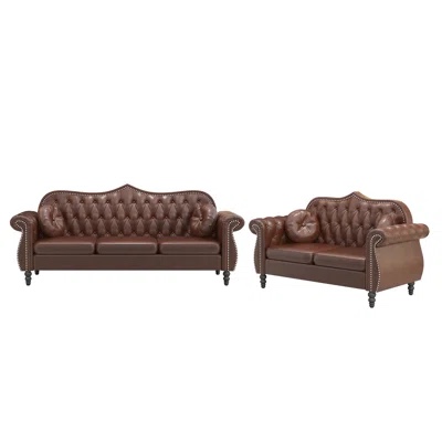 (incomplete only 1 box) Charlann 2 Piece Faux Leather Living Room Set Body Fabric: Brown Faux Leather