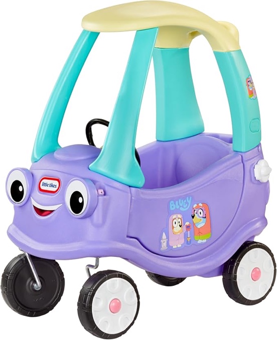 little tikes bluey grannies car coupe with 2 accessories, bluey foot-to-floor ride-on, for boys and girls ages 1.5-5 years