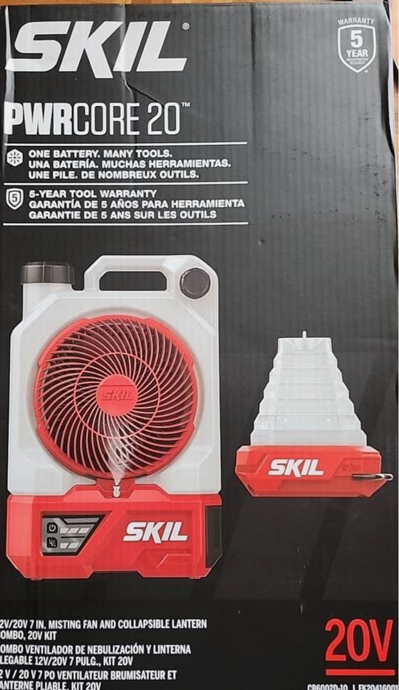 skil - 7" misting fan, collapsible lantern & 20v battery combo kit - pwrcore