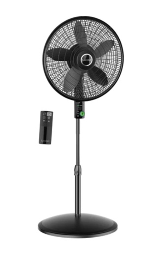 LASKO OSCILLATING 18-INCH ECOQUIET DC MOTOR 12-SPEED PEDESTAL FAN WITH REMOTE CONTROL, BLACK, S18708