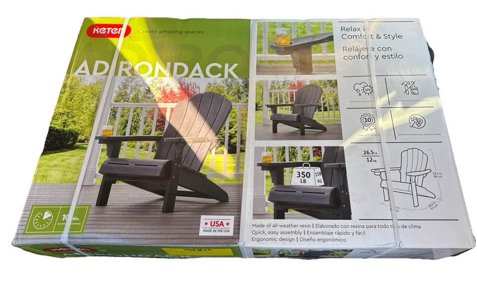 keter everest adirondack chair w/ cupholder, 31.9"lx36.6"wx38.6"h