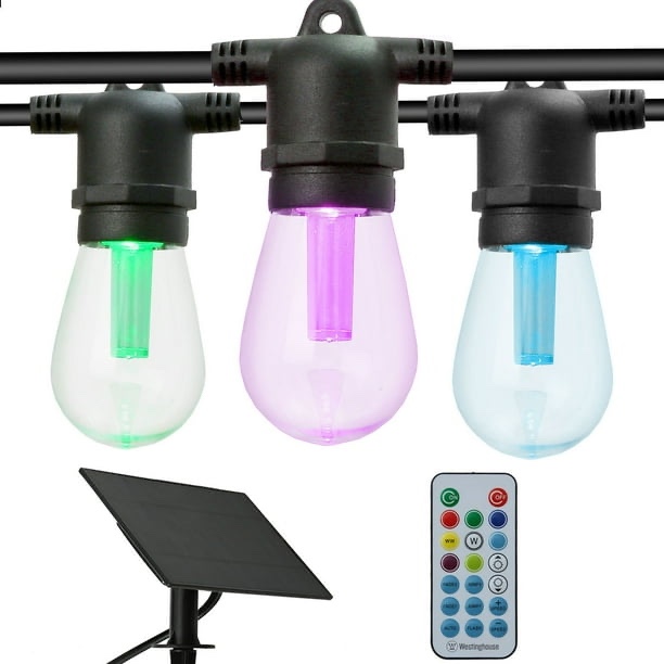 westinghouse 36' solar powered led color changing string light set, 15 bulbs with remote control