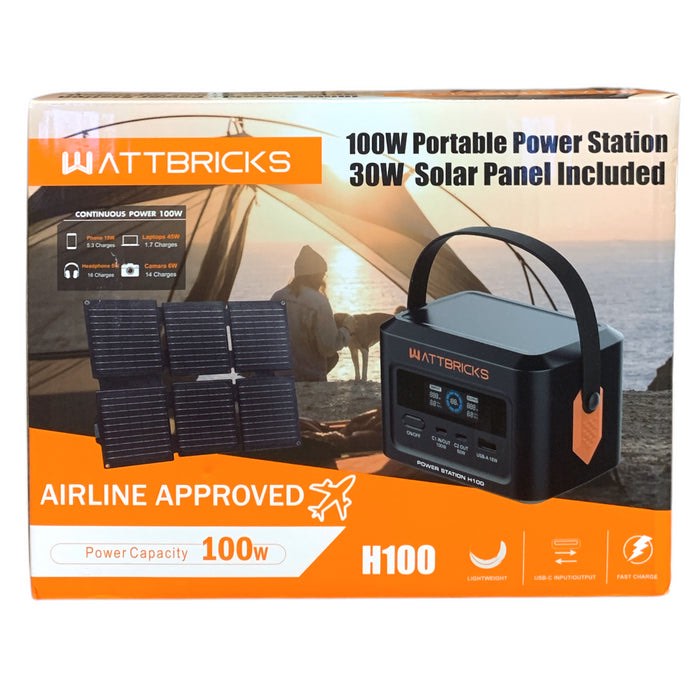 wattbricks energy 100w portable power station with 30w solar panel