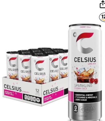 CELSIUS® Sparkling Cherry Cola, Sugar Free Energy Drink, 12 Fl Oz (Pack of exp /07/2026