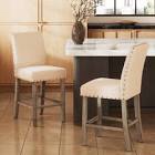 Modern Farmhouse Counter Height Bar Stools, Set of 2 with Soft Cushioned Seats and Nailhead Detailing