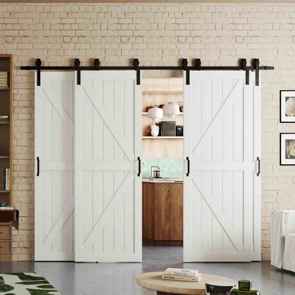 K Shape Design - Manufacture Wood Double Sliding Bypass Barn Door With Hardware