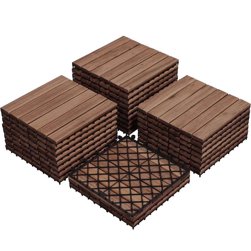Acacia Natural Wood Interlocking Deck Tiles for Indoor and Outdoor
