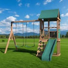 box 1 of 2 Swing Sets For Backyard, 4-in-1 Outdoor Swing Set With Slide, Climbing Rock Wall, And Soft Cushion Swings For Backyard Playground