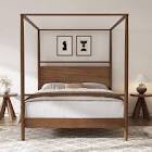 Solid Wood Canopy Bed Frame (Four Posters), Walnut, No Box Spring Needed queen box 1 of 2 