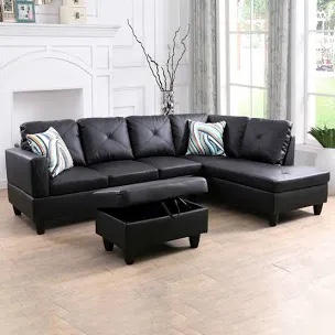 Renford 97" Wide Faux Leather Sofa & Chaise black box 1 of 2 